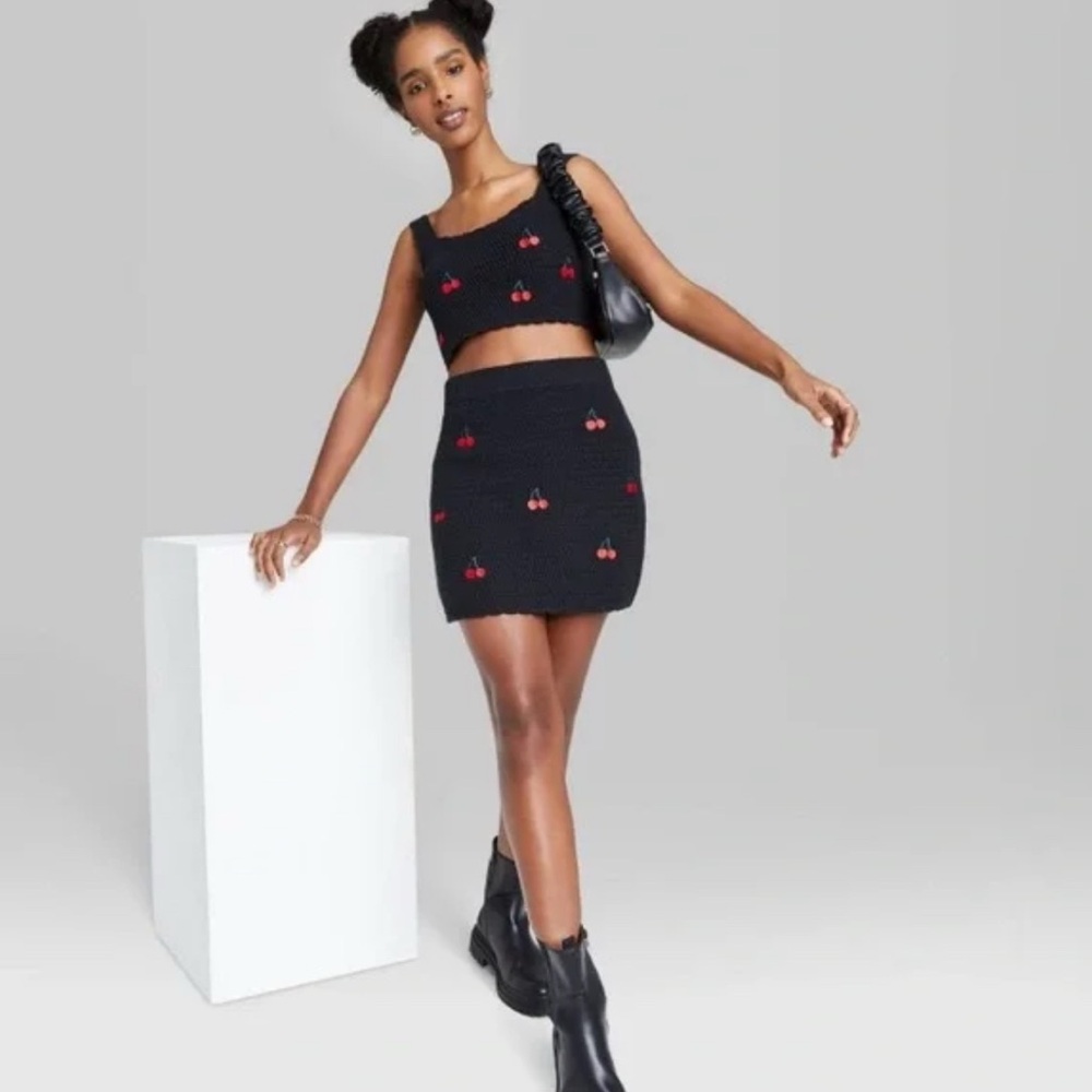 Wild Fable Black and Pink Mini Skirt Set Pencil Style